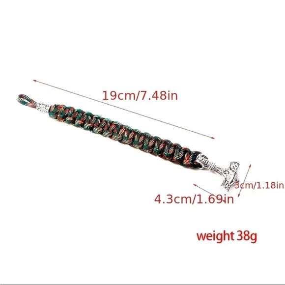 Viking Stainless Steel/550 Cord and Thor's Hammer Bracelet - Picture 5 of 6